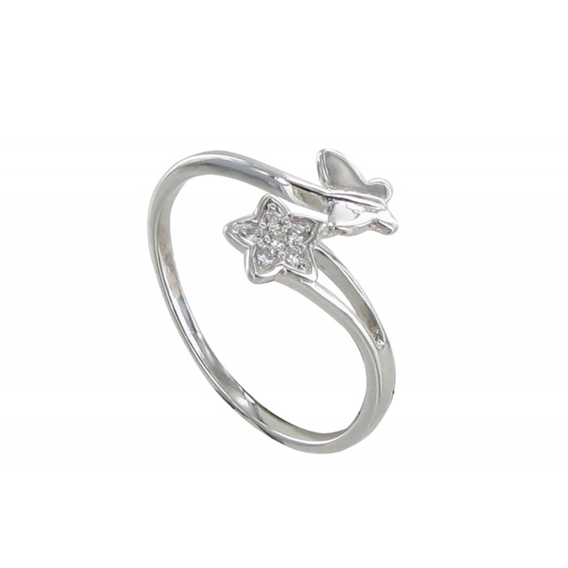 Bague Argent Papillon et Etoile de Strass