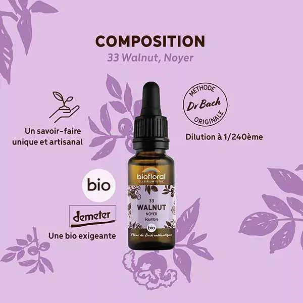 Óleo de Nogueira Orgânico Demeter 20 ml, Biofloral Bach Flower Remedy 33