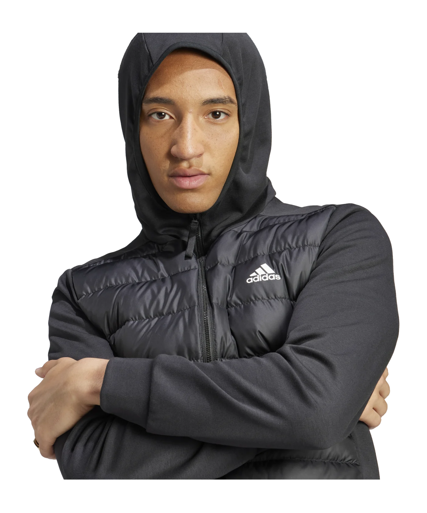 adidas Essentials Hybrid Down Hooded Jacke Schwarz