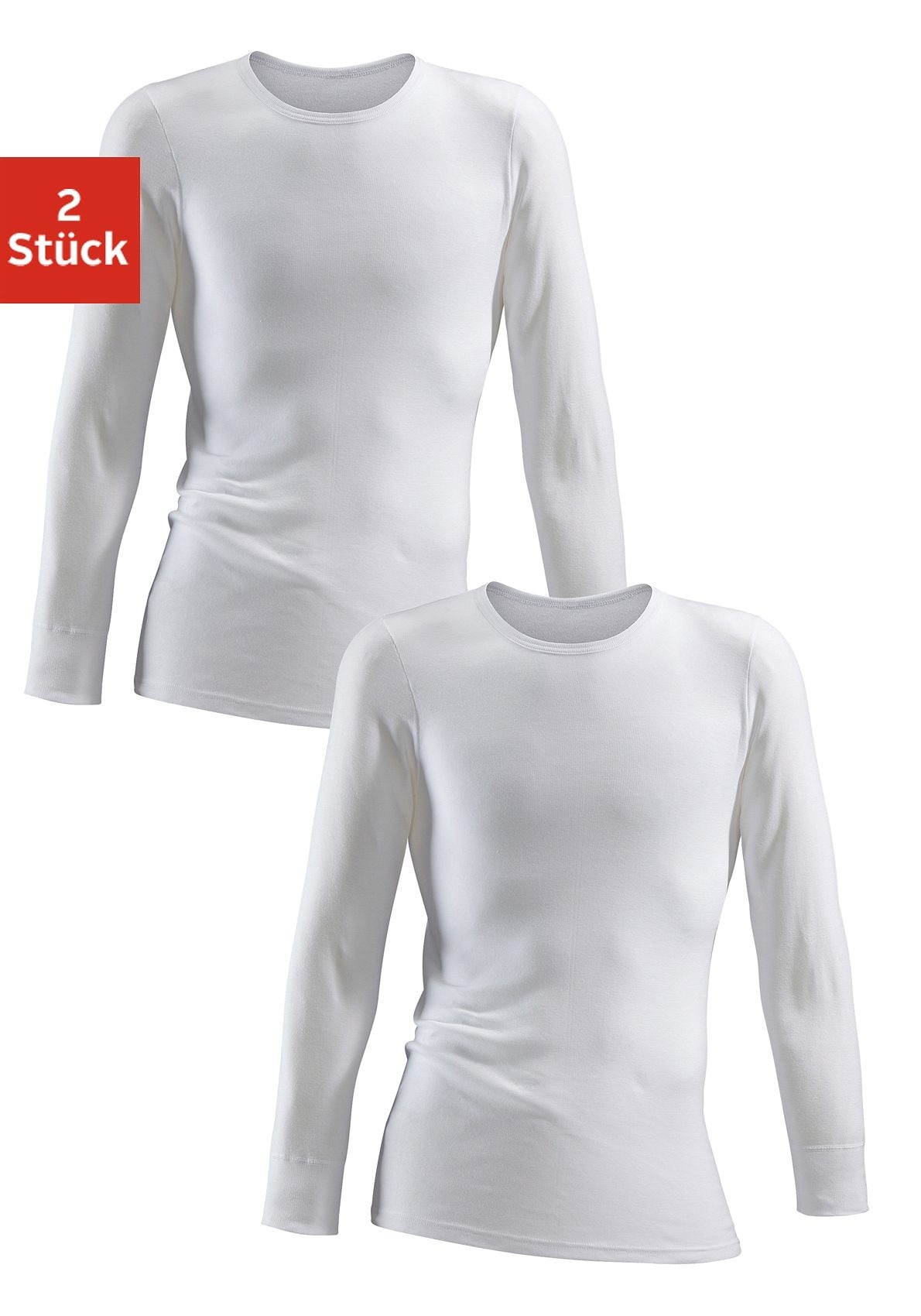 Clipper Unterhemd, 2 Stk. schlichtes Basic, Unterziehshirt - in Feinripp, Langarmshirt