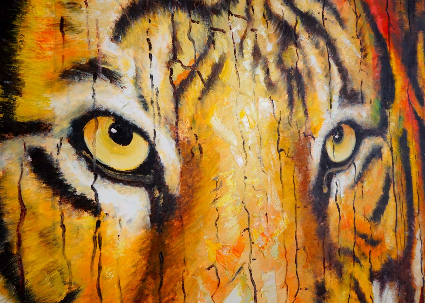 Wandbild Tiger, 100% handgemaltes Ölgemälde Gemälde XL, 100x90cm