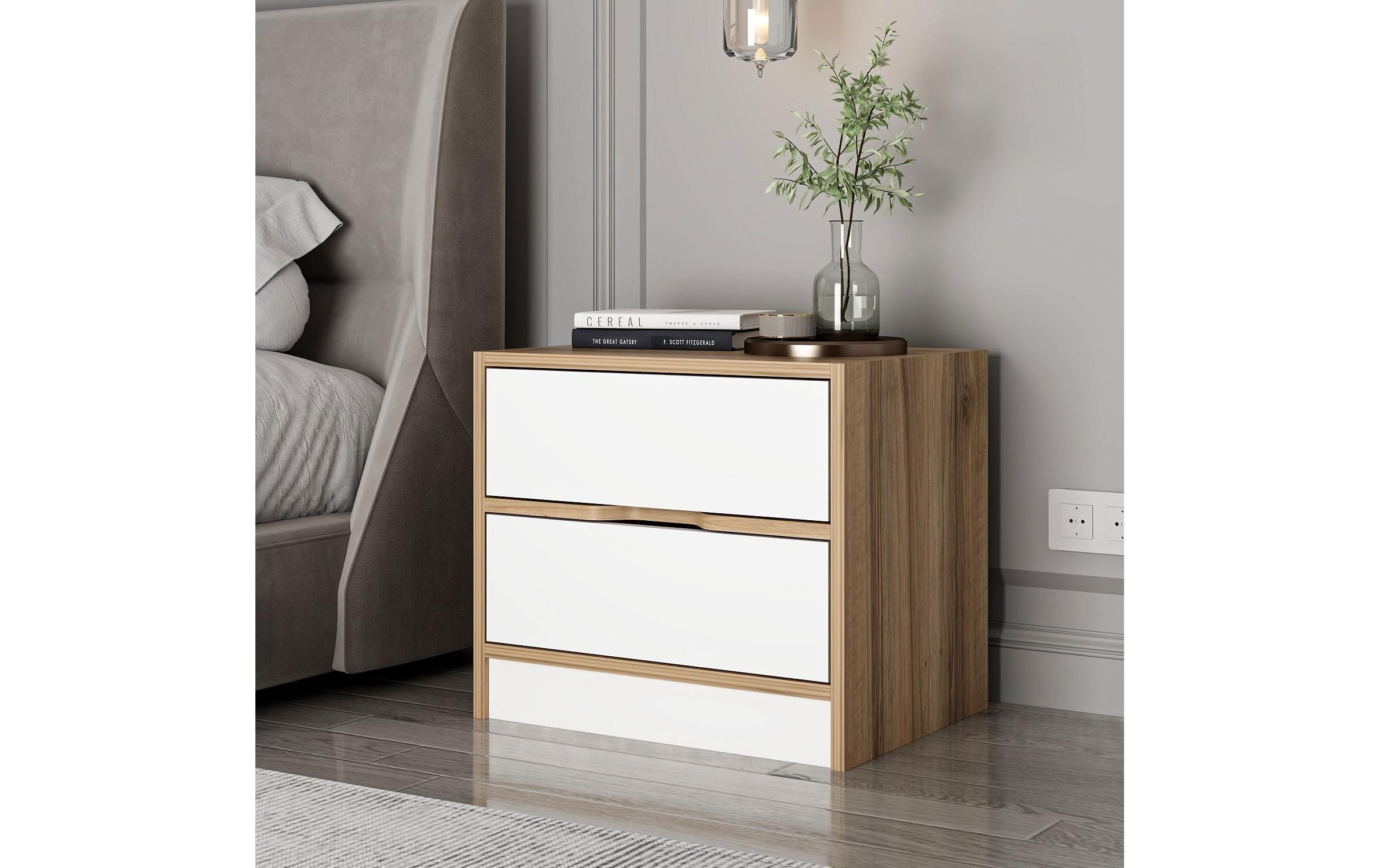 Nachttisch Elina 54 x 40 x 47 cm, Weiss/Braun<br>Nachtkommode
