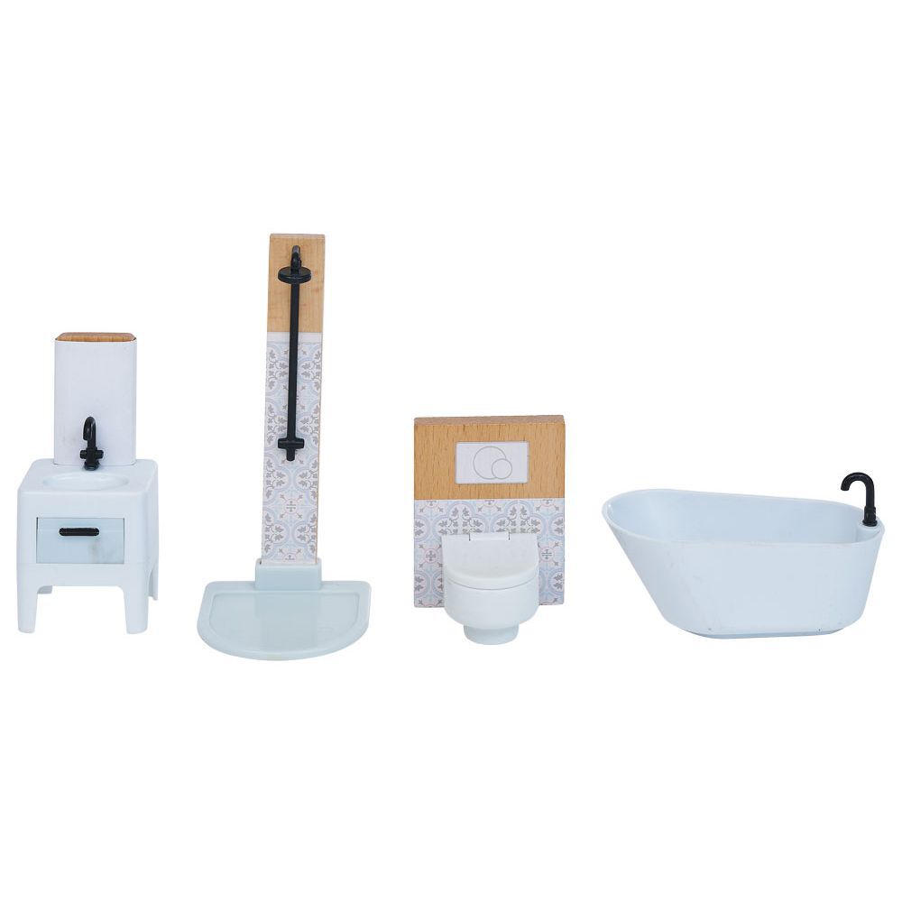 Accessoires salle de bain maison de poupée en bois x4