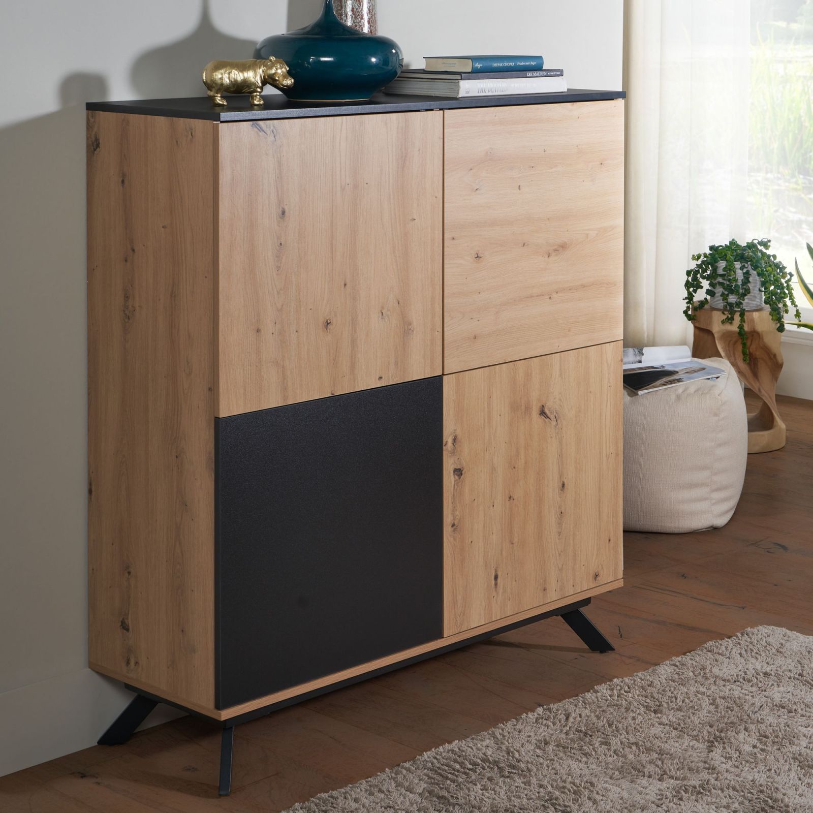 Highboard - Eiche-schwarz - 4 Türen - 110 cm breit