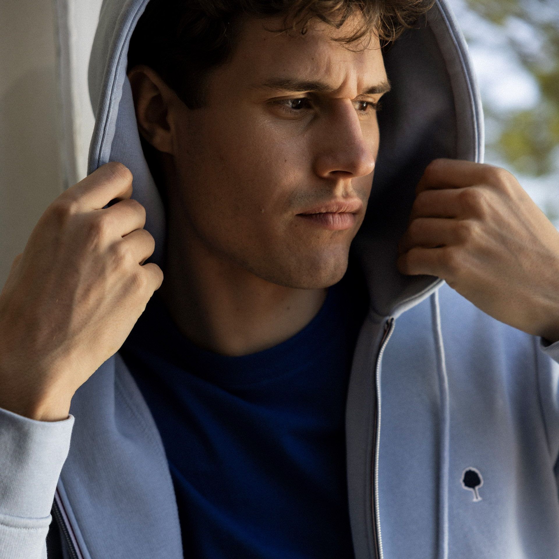 Sweat à capuche bleu clair ip tricolore coton et coton recyclé - modèle mesnil