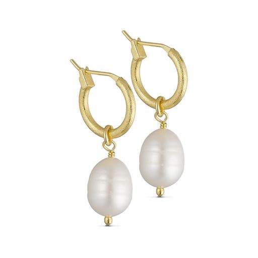 Pure By Nat Perle Øreringe, Gold Plated White