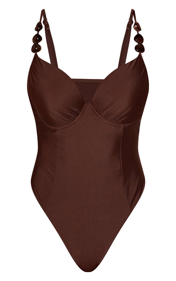 Chocolat Maillot De Bain Bonnet Complet Avec Ornements De Perles Sculptant