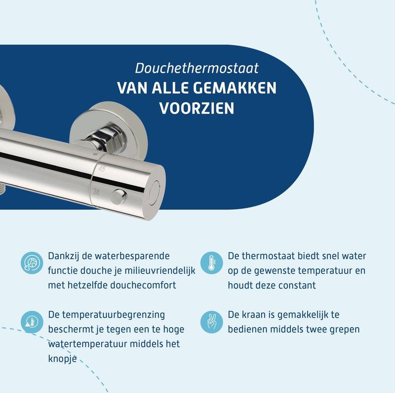 Saqu - Essential - Douchekraan - Chroom - Thermostaatkraan - 12 cm