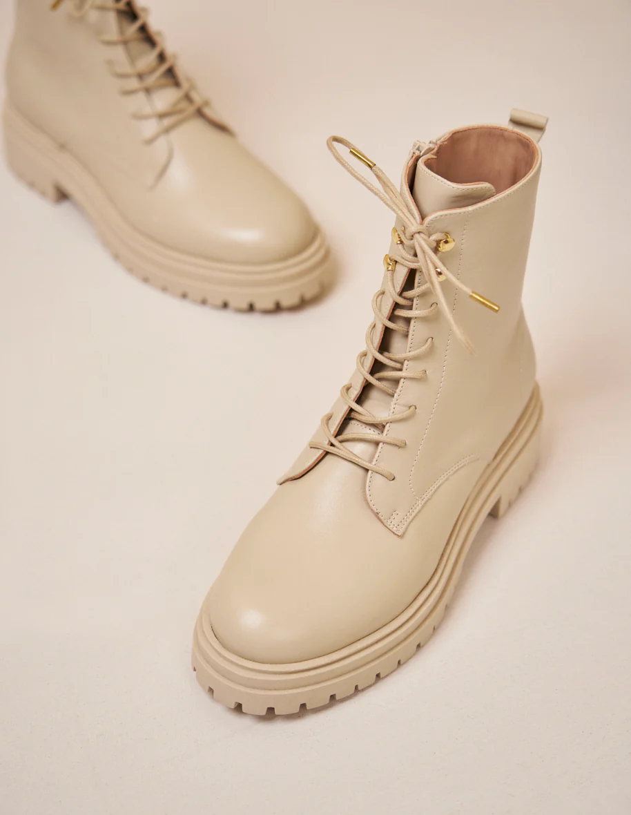 Bottines à lacets Salomé - Cuir crème