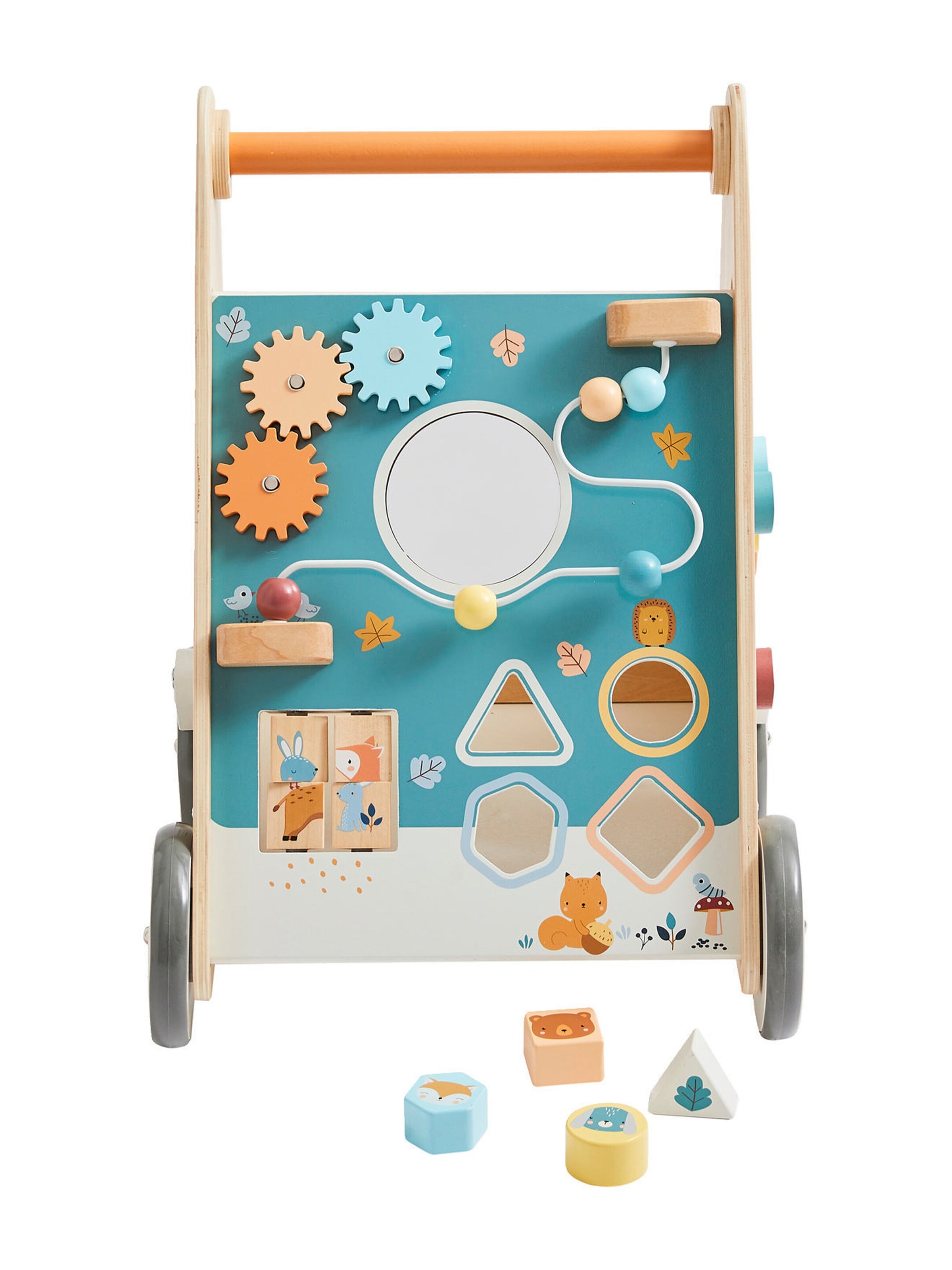 Vertbaudet Activity-Lauflernwagen mit Bremsen, Holz FSC® blau waldfreunde