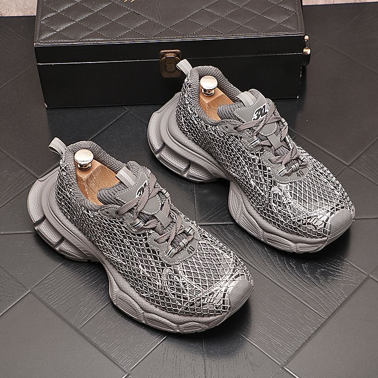 Mr Ozera - Platform Panel Mesh Overlay Sneakers