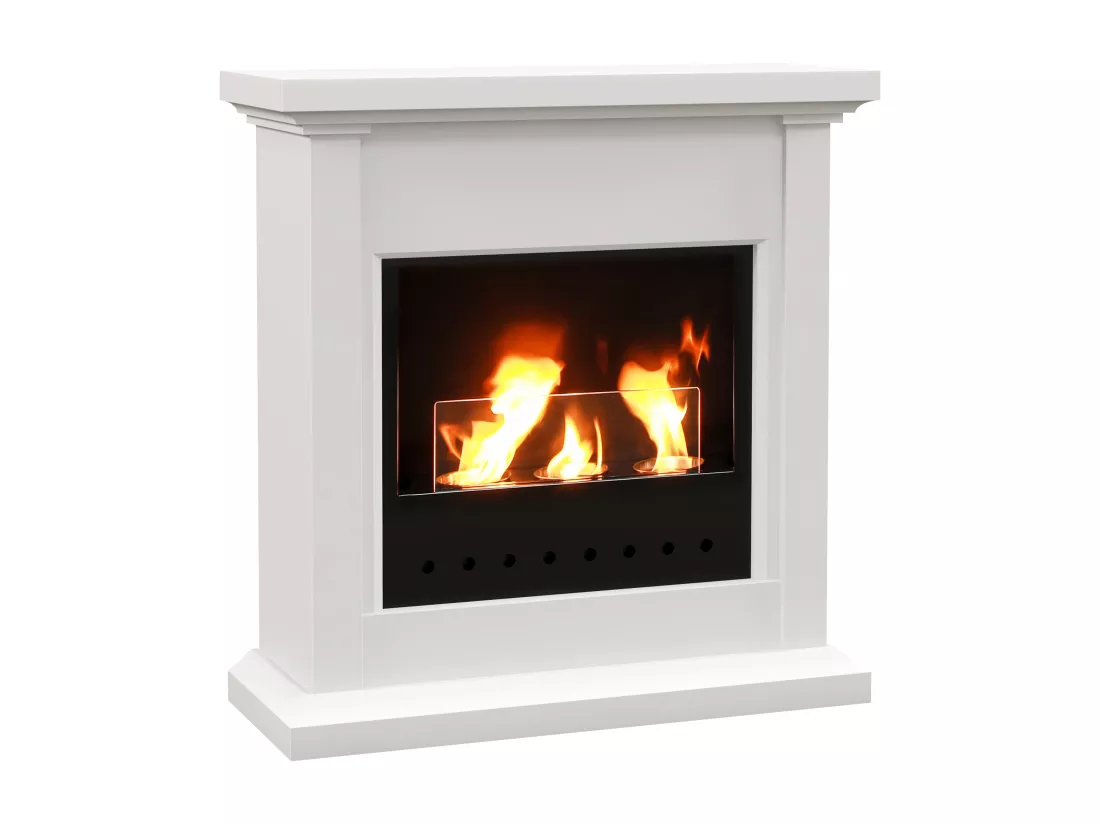 Cheminée bioéthanol - brûleur 400ml, combustion 3h, couverture 16-18 m² - verre trempé protection - blanc