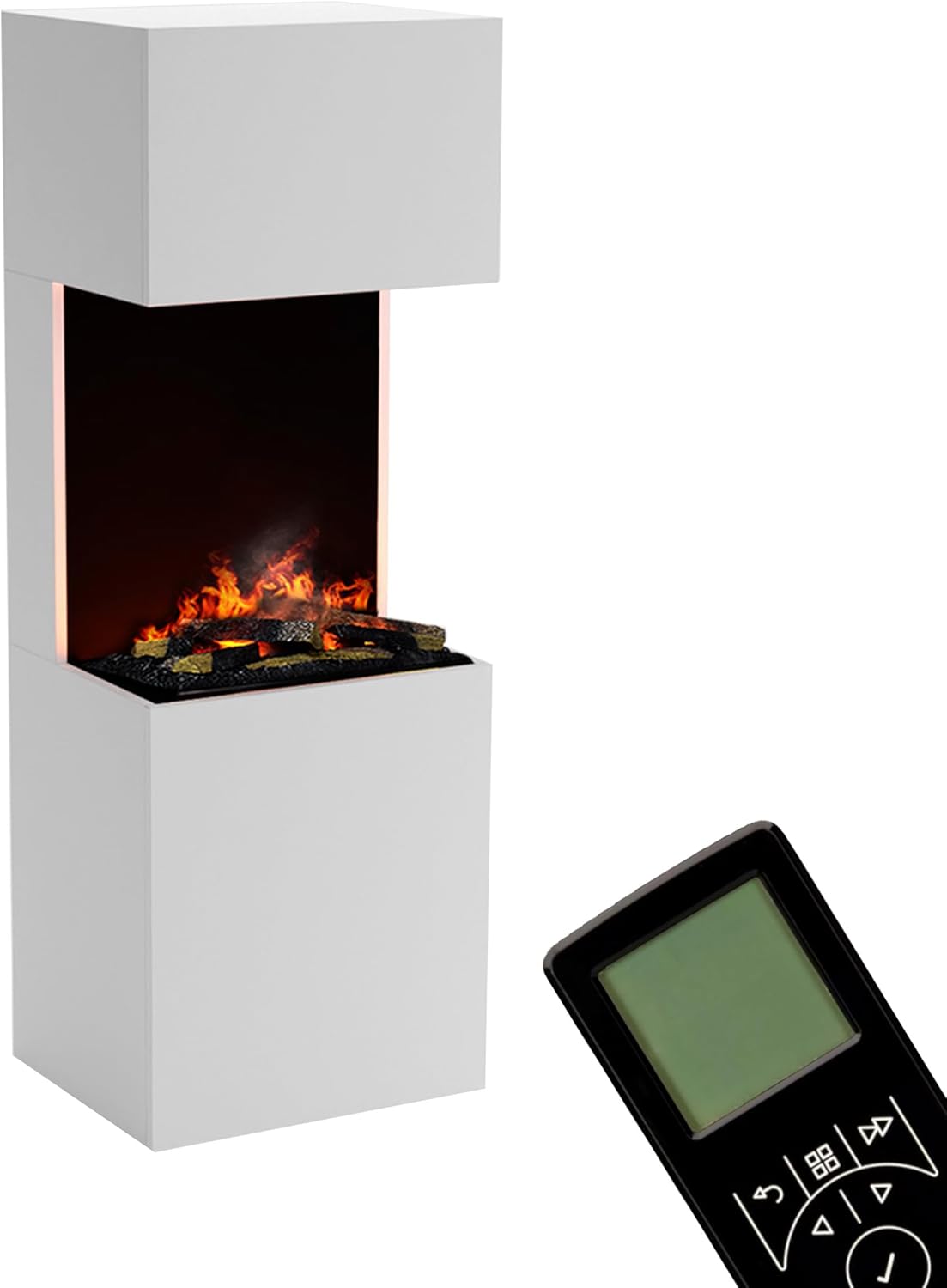 GLOW FIRE Wasserdampf Kamin Beethoven (Standkamin) - Elektrokamin mit realistischen LED 3D-Flammen, Knistereffekt & Fernbedienung, 60x170x50 cm - Opti-Myst 600 Elektro Kamin mit Holz-Deko, Weiß