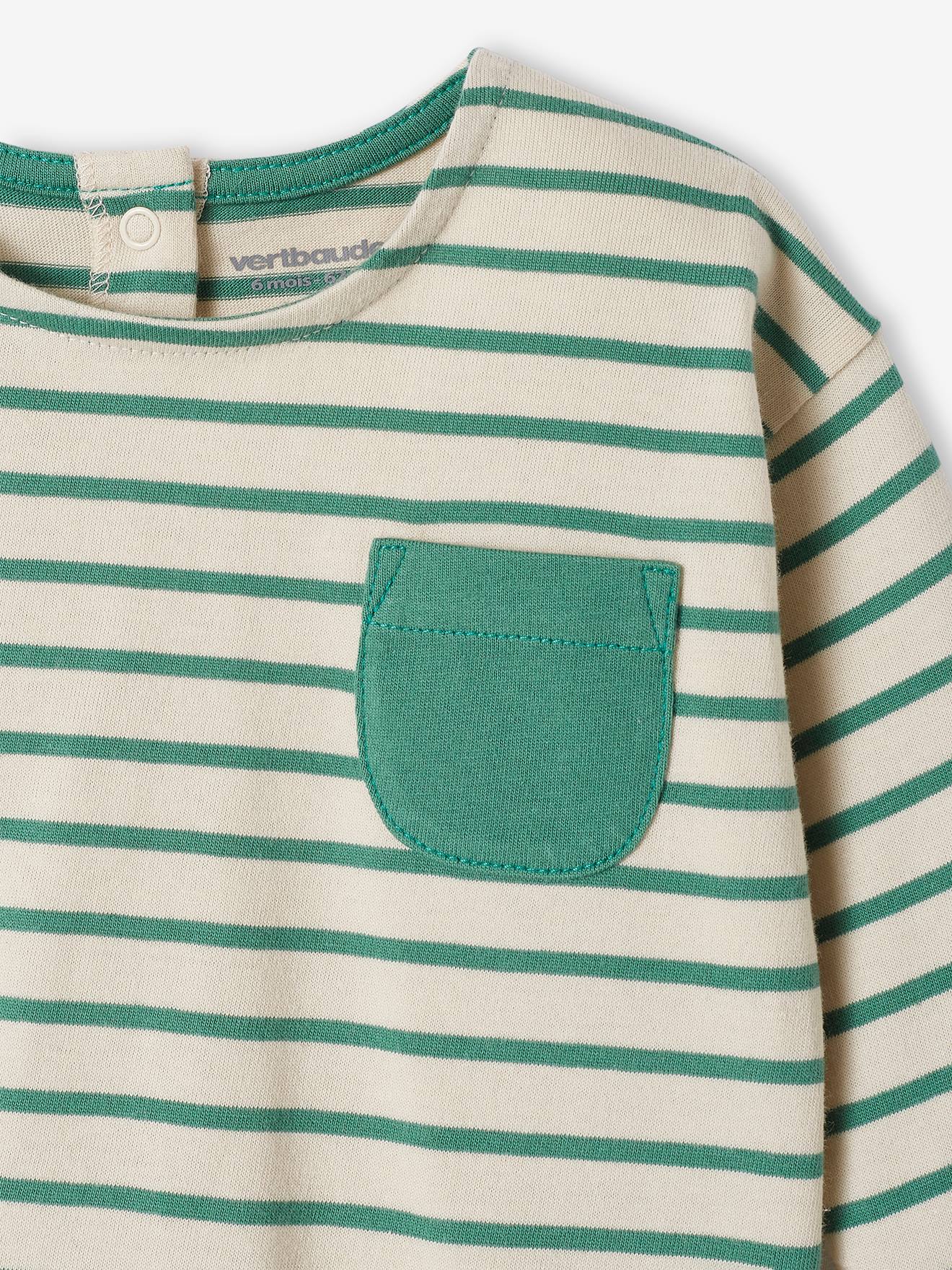 Camiseta infantil de manga comprida listrada, listras verdes