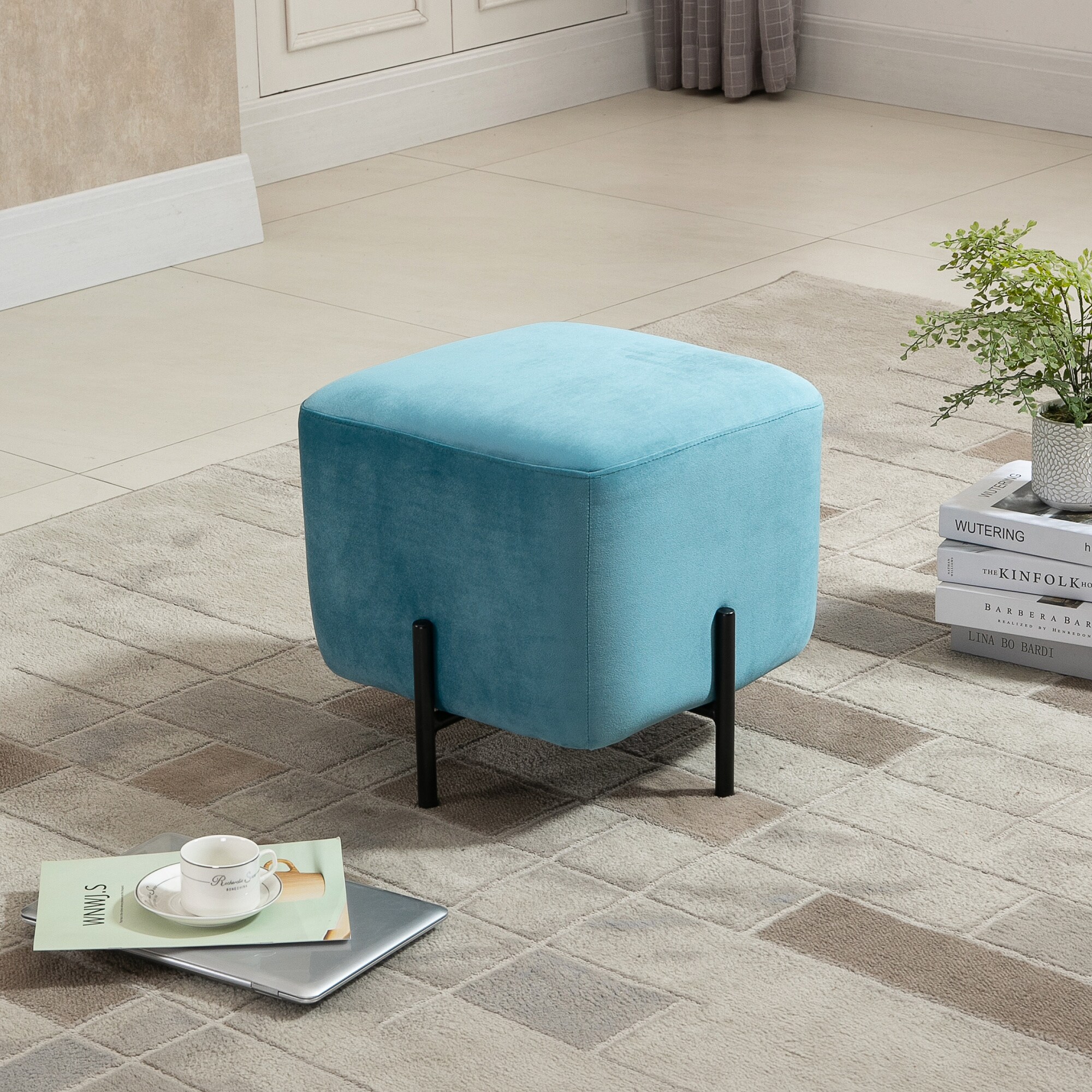 HOMCOM Fußhocker vielseitig einsetzbar türkis 44,5 x 44,5 x 41,5 cm (BxTxH)