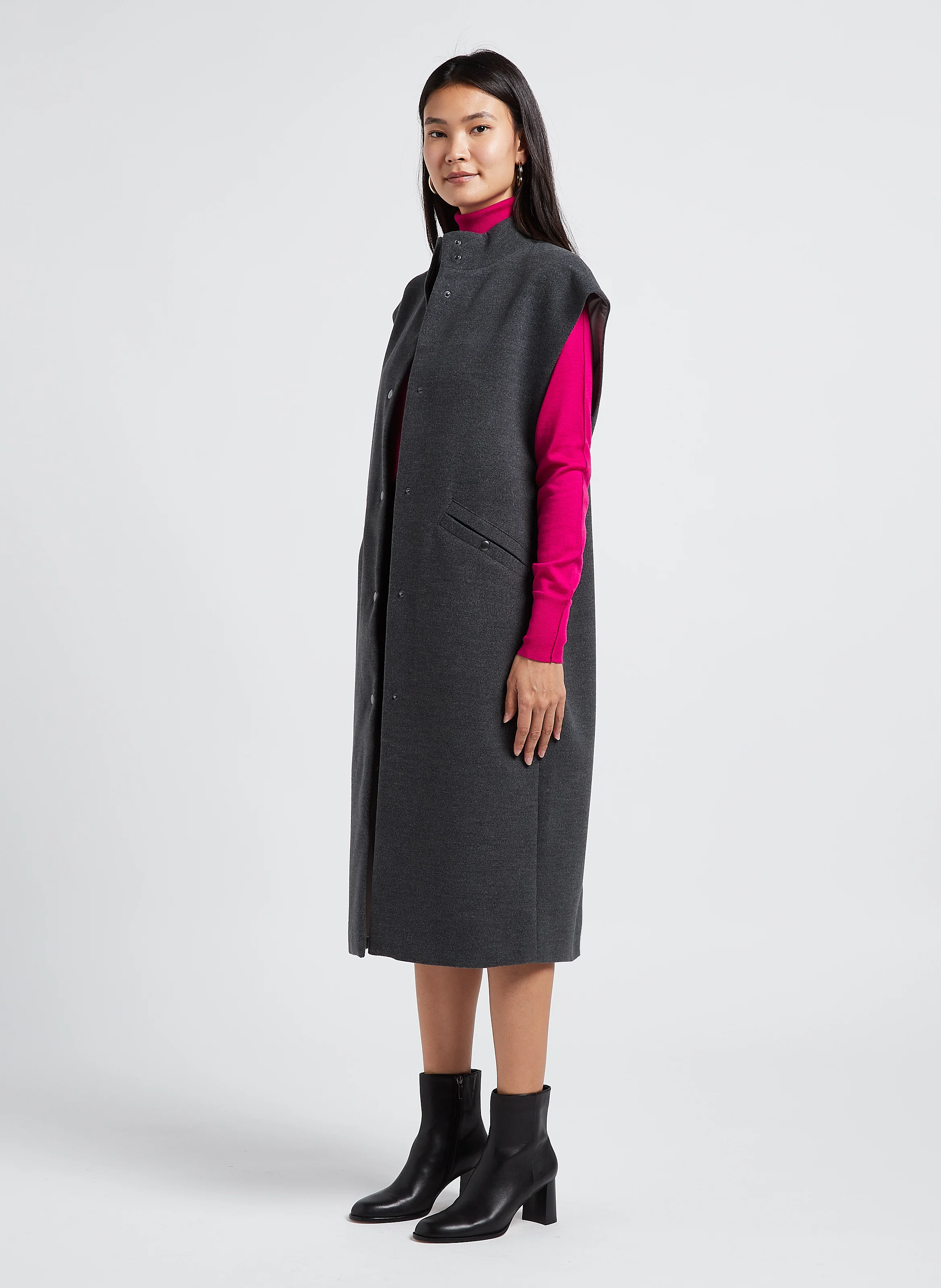 CHARLIE - Manteau col montant sans manches | Gris