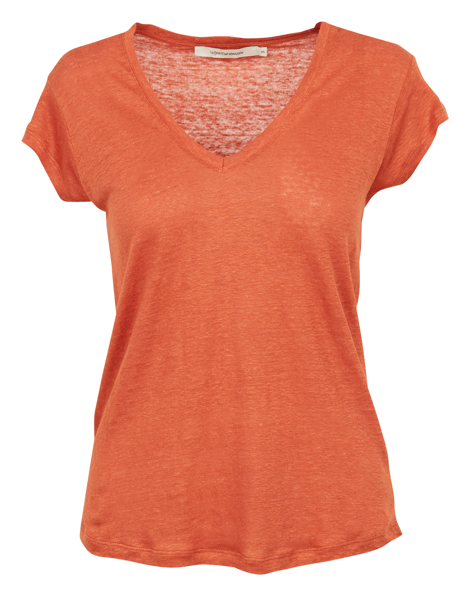 Tee-shirt col V en lin | Orange