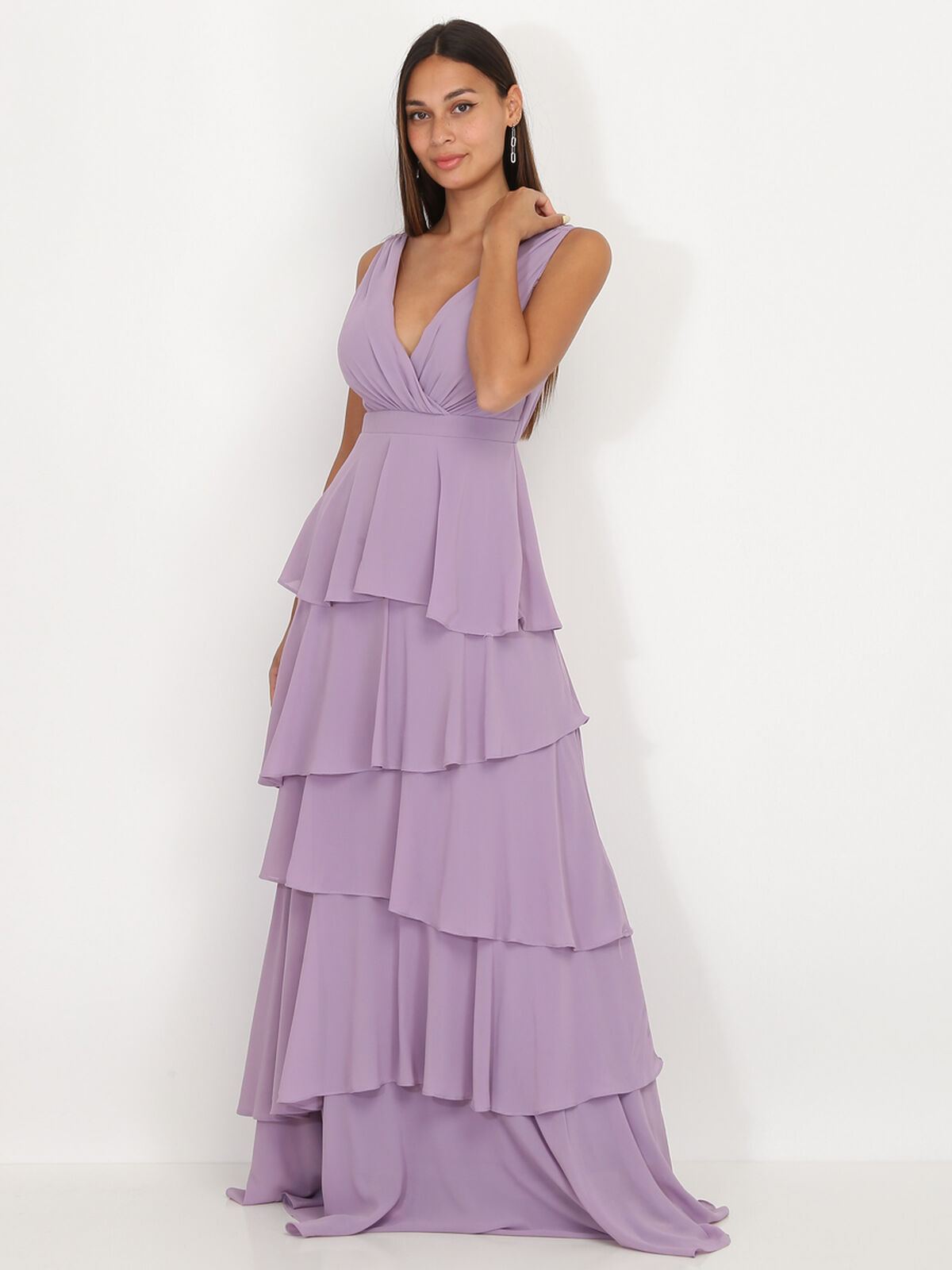 Robe longue à volants- Violet clair