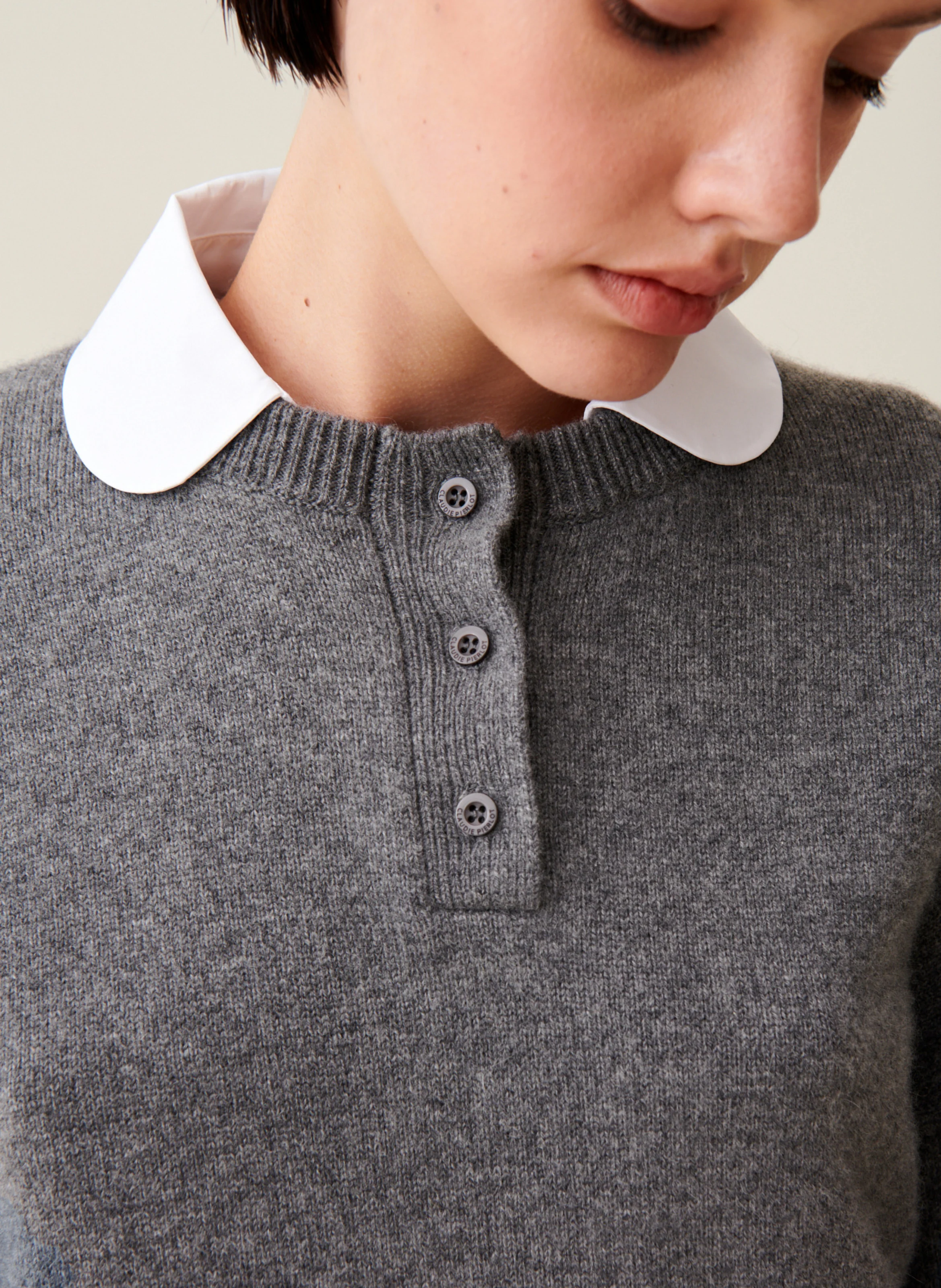 Pull en cachemire à col amovible | Gris
