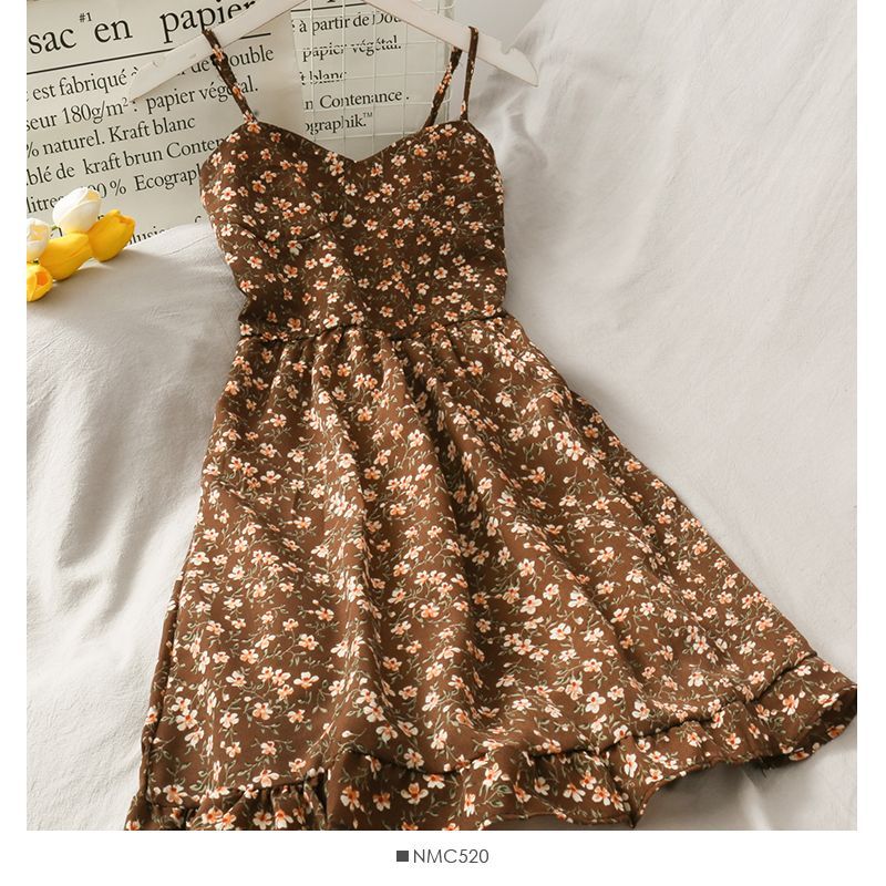 Lemongrass - Mini-jurk met spaghettibandjes en bloemenprint