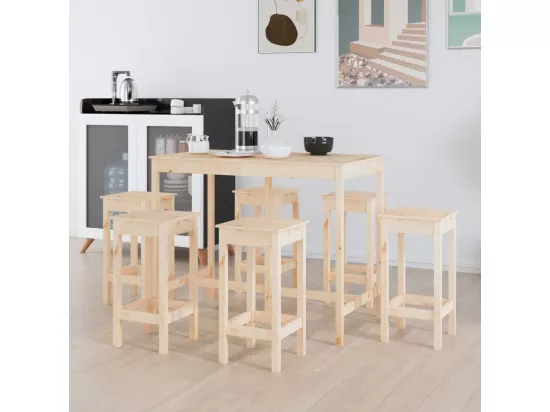Ensemble de bar 7 pcs Bois de pin massif