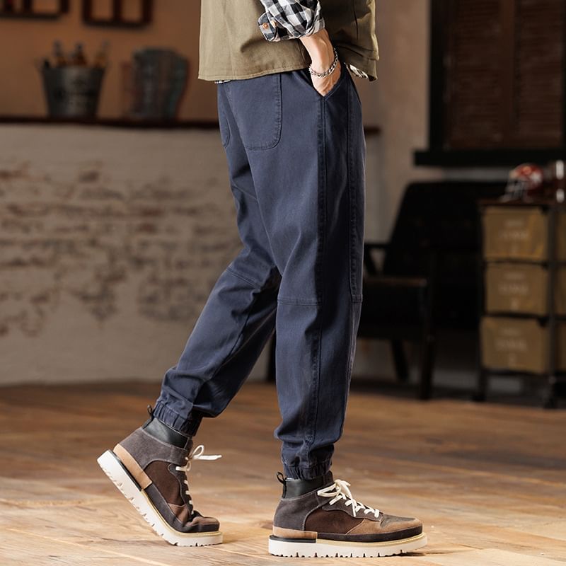 Cowpow - Effen cropped, taps toelopende broek met trekkoord in de taille