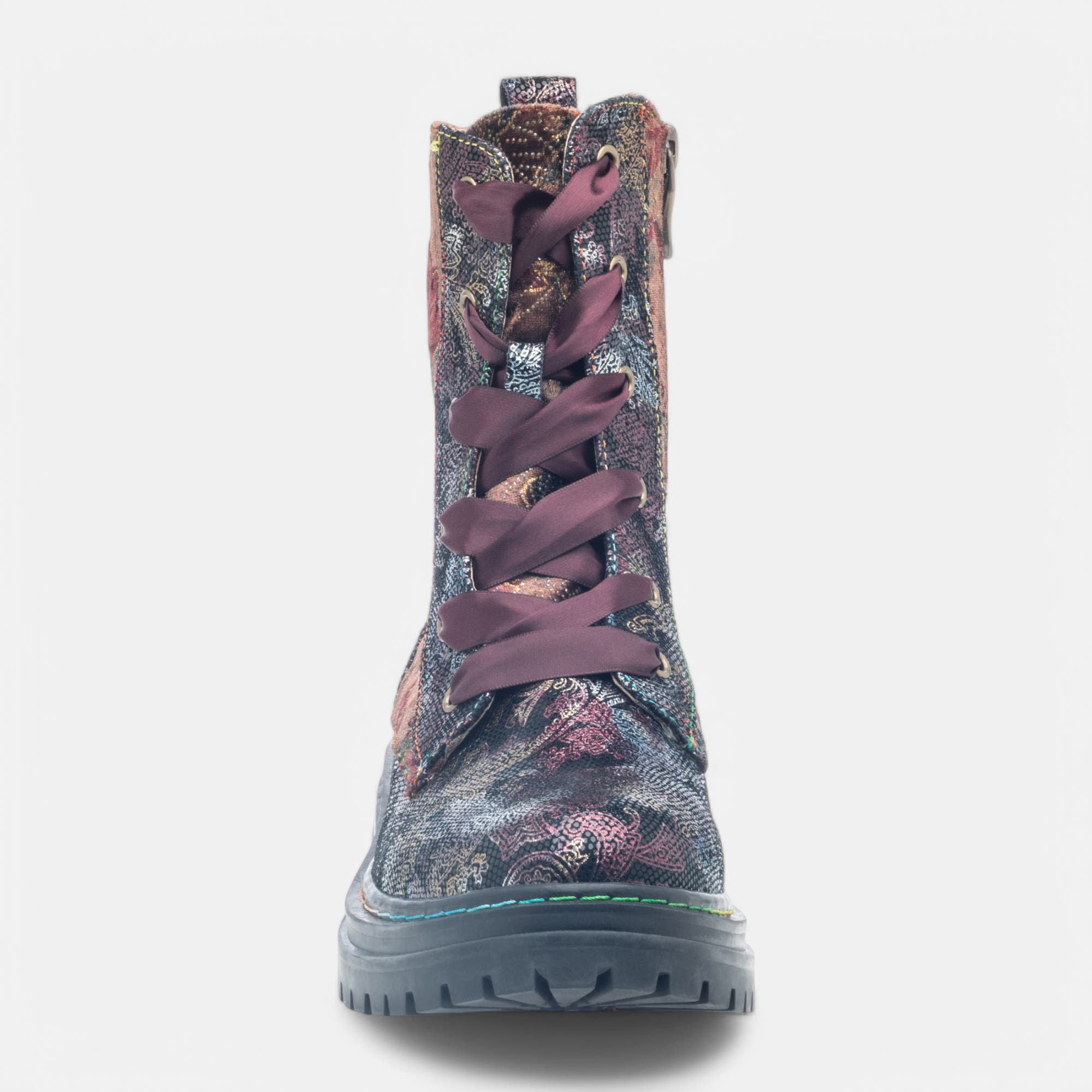 Bottines à lacets Femme en cuir bordeaux