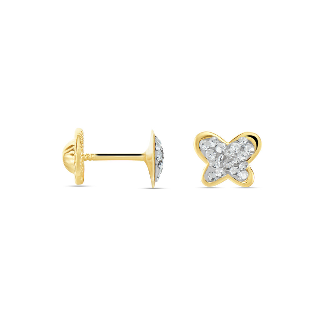Boucles D'oreilles Puces Or Jaune Cercis Strass