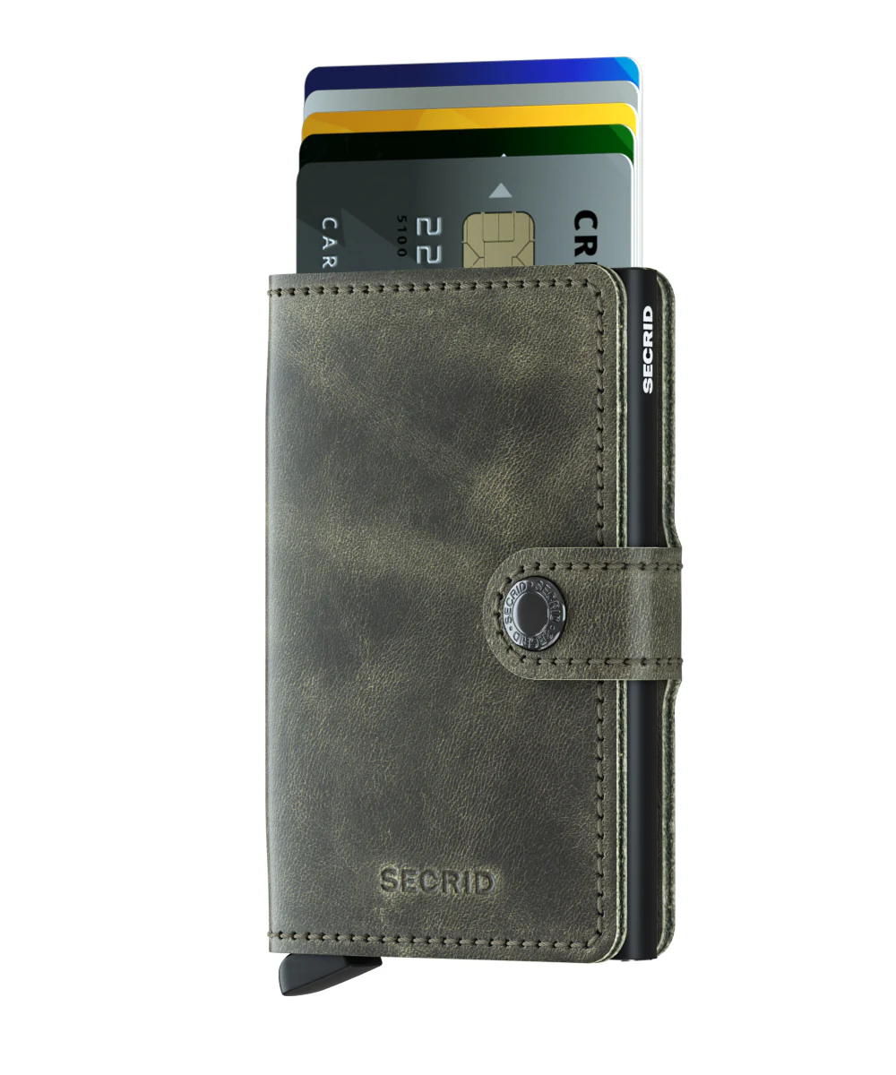 SECRID  Minipung vintage med kortholder, 4-6 kort - Olive/Black