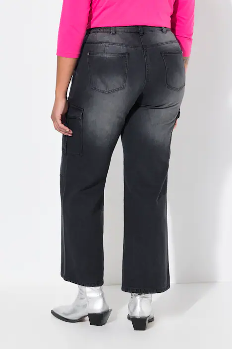 Cargojeans, Straight Fit, bleached, Cargotaschen, teilelastischer Bund, black