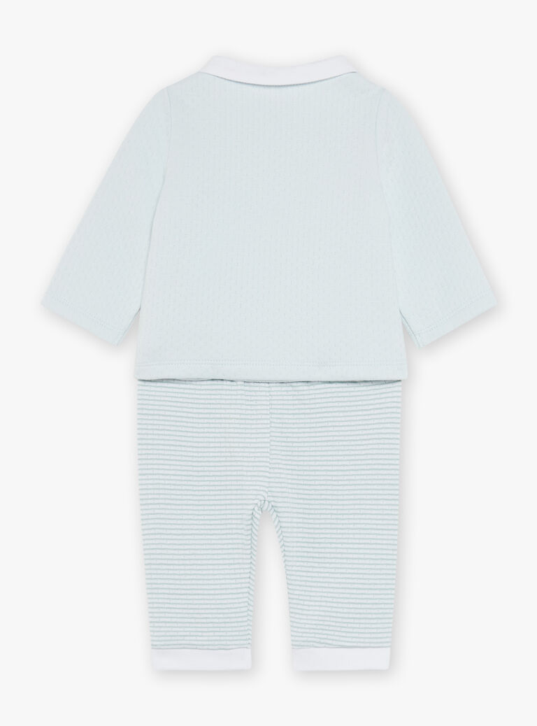 Ensemble haut bleu ciel et pantalon écru Crocodile et Paresseux