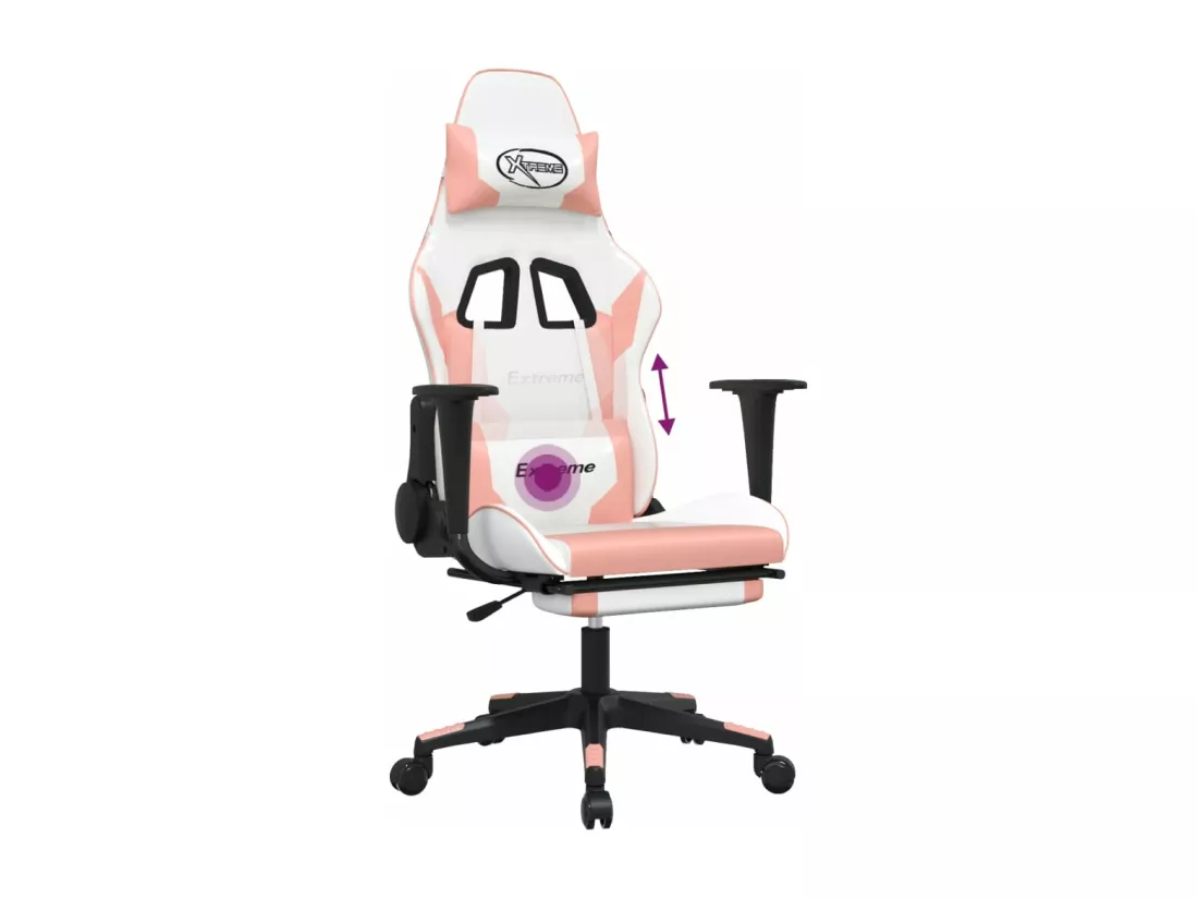 Chaise de jeu de massage avec repose-pied Blanc rose Similicuir