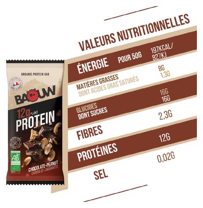 Barre protéinée Bio Baouw Chocolat/Cacahuètes - 50g