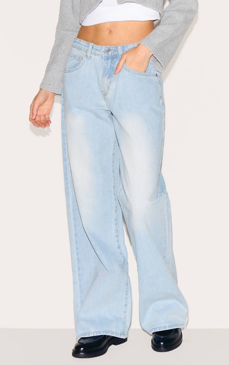 Light Blue Wash Jean Boyfriend Taille Basse