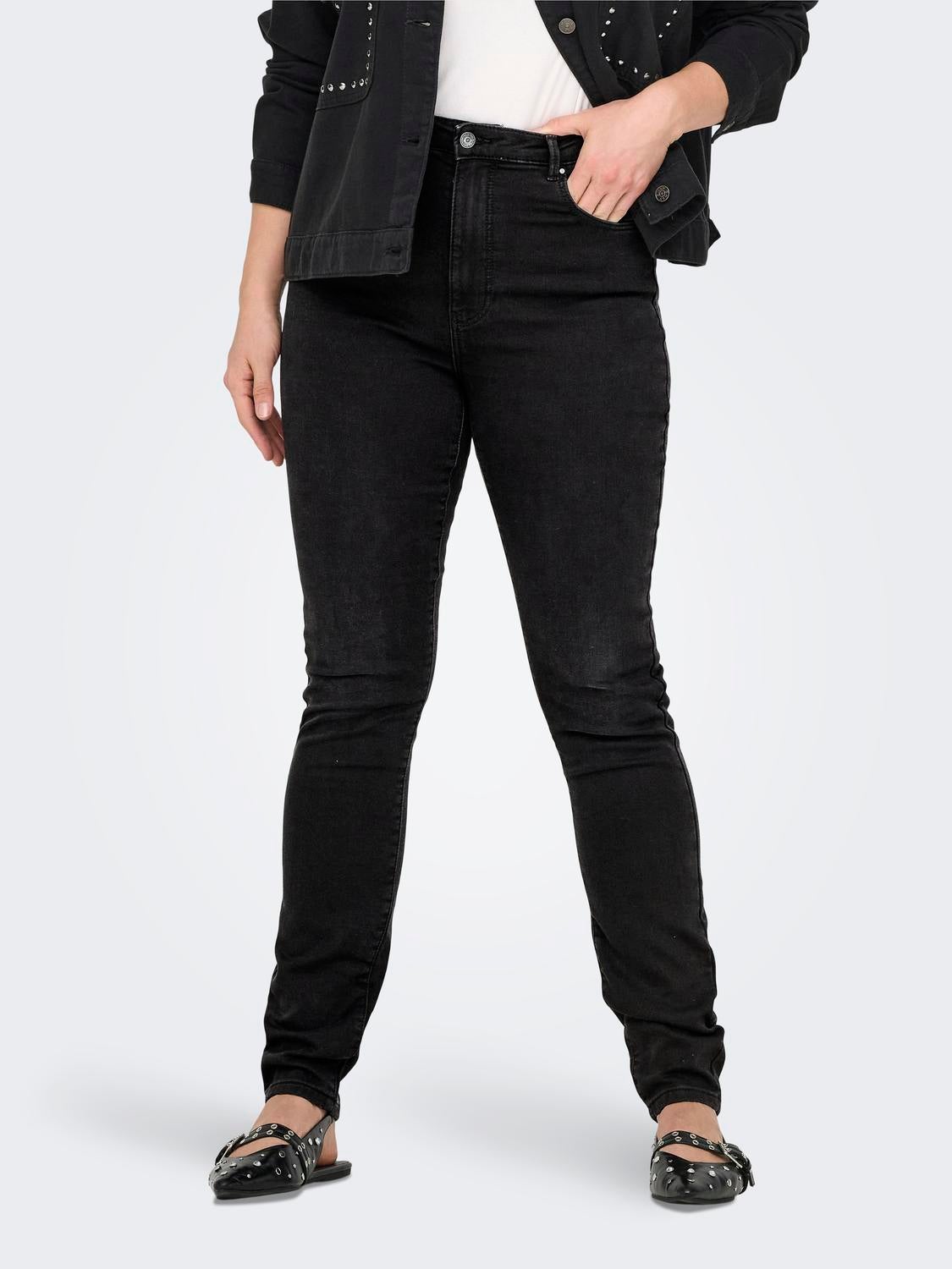 CARFOREVER Hohe Taille Skinny Fit Jeans Black Denim
