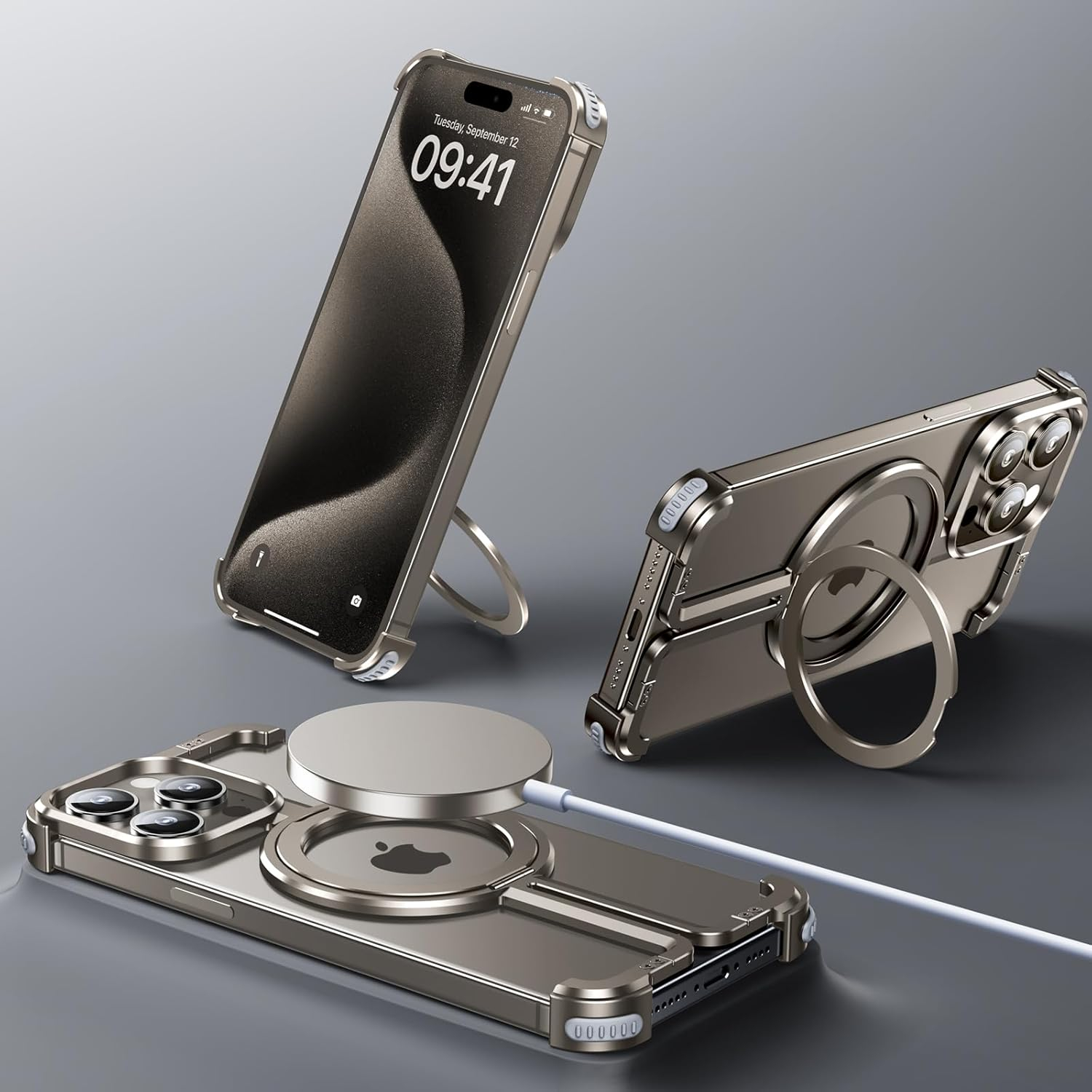 iPhone 15 Pro MagSafe Alu Slim Case Hülle mit Rahmenlosen Bumper - Champagner