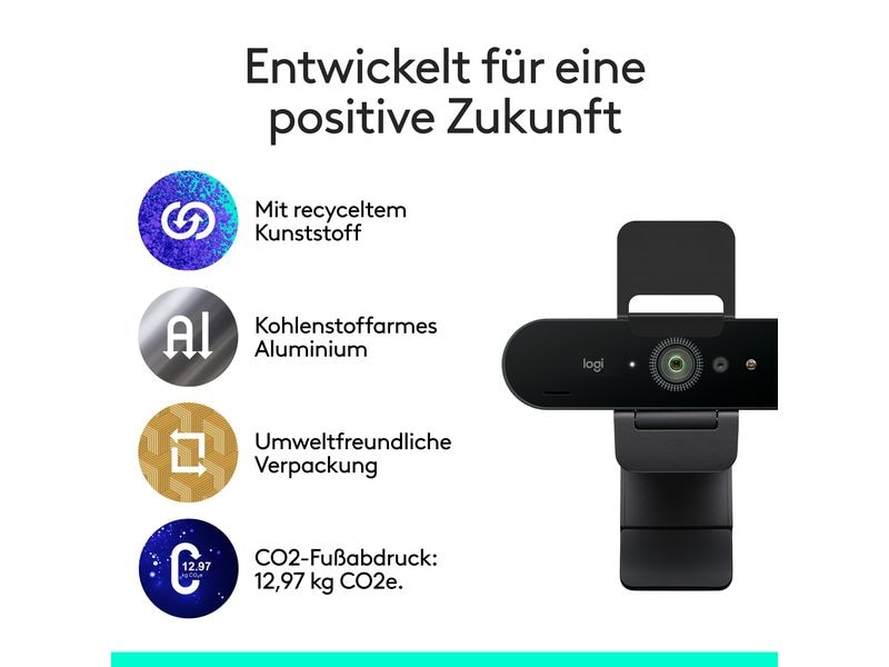 Logitech Webcam Brio 4K Ultra HD graphite Professionelle USB-Webcam mit 4K UHD, HDR und Windows Hello-Unterstützung