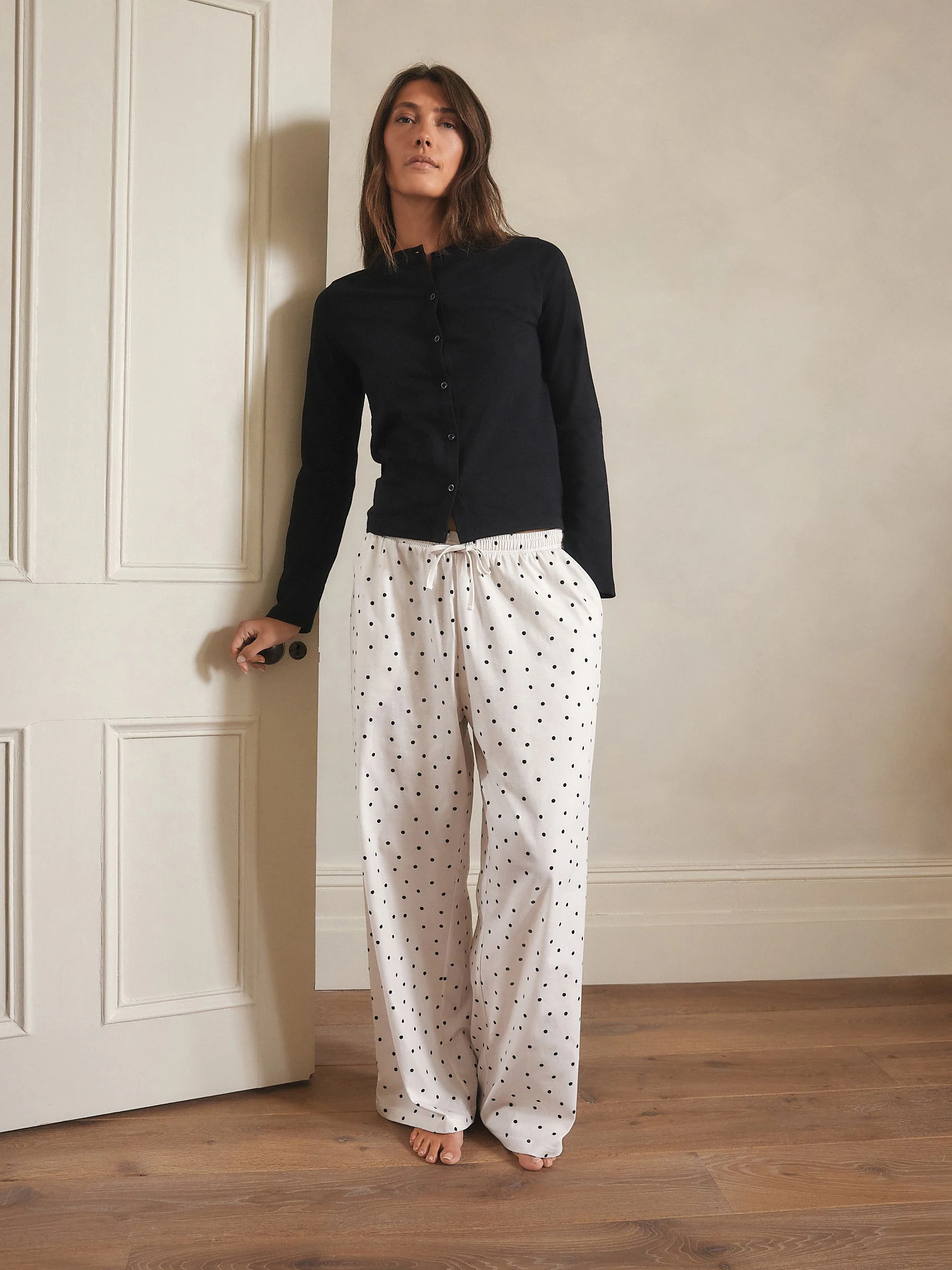 Zwart-wit met stippen - Long Sleeve Cardigan Pyjamas