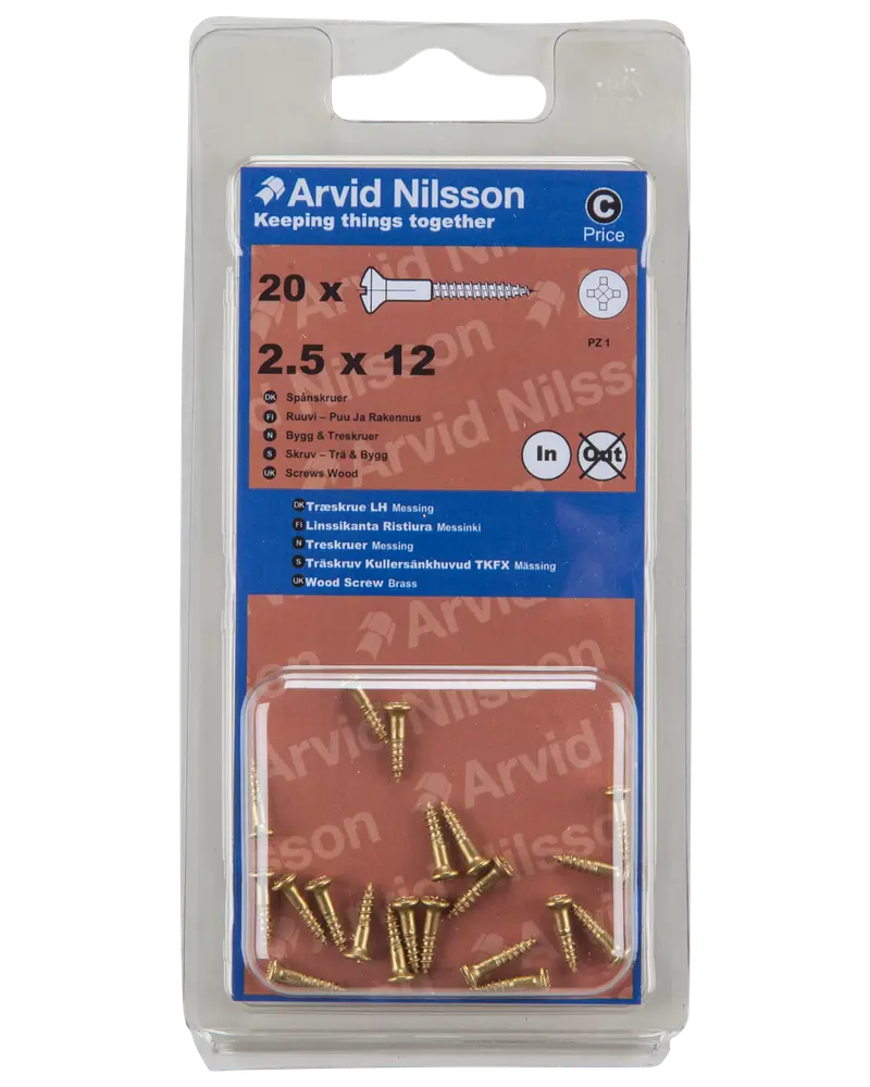 Arvid Nilsson Træskrue messing 2,5 x 12 mm 20-pak