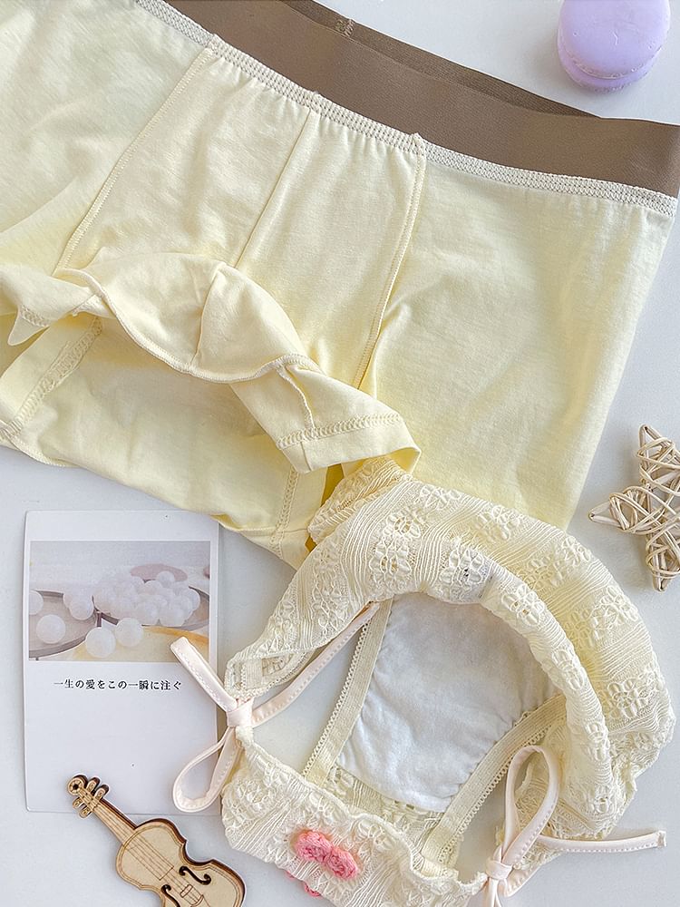 Pancherry - Matching set voor koppels: boxershort met contrasterende rand + slip met kanten strik