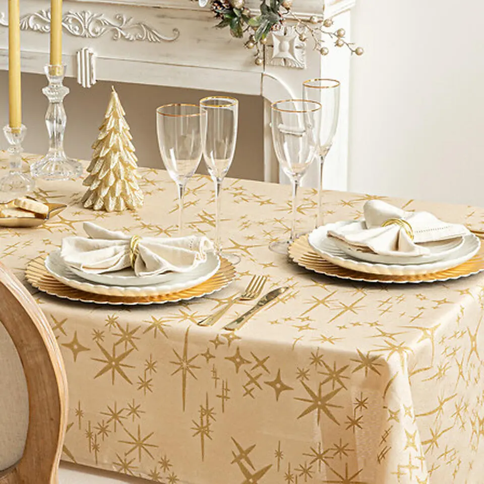 Feeric Christmas Tafelkleed - beige - sterren - 140 x 360 cm