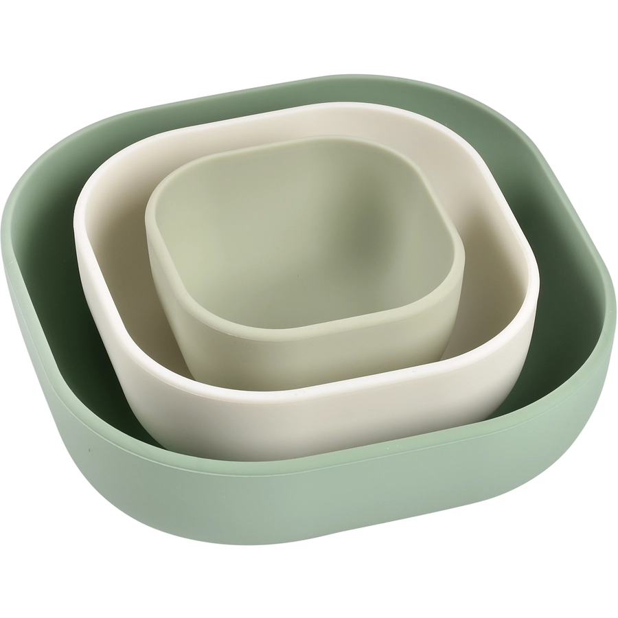 BEABA® Schüssel-Set 3tlg., SalbeigrünCottonhellgrau aus Silikon