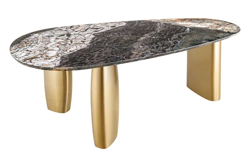 Design Esstisch ORGANIC 200cm grau weiß braun Naturstein Marmor Metall brushed gold