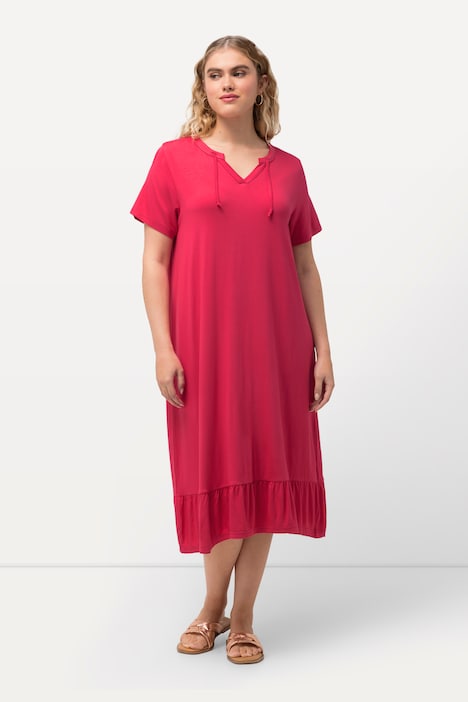 Jersey-Midikleid, A-Linie, Tunika-Ausschnitt, Halbarm