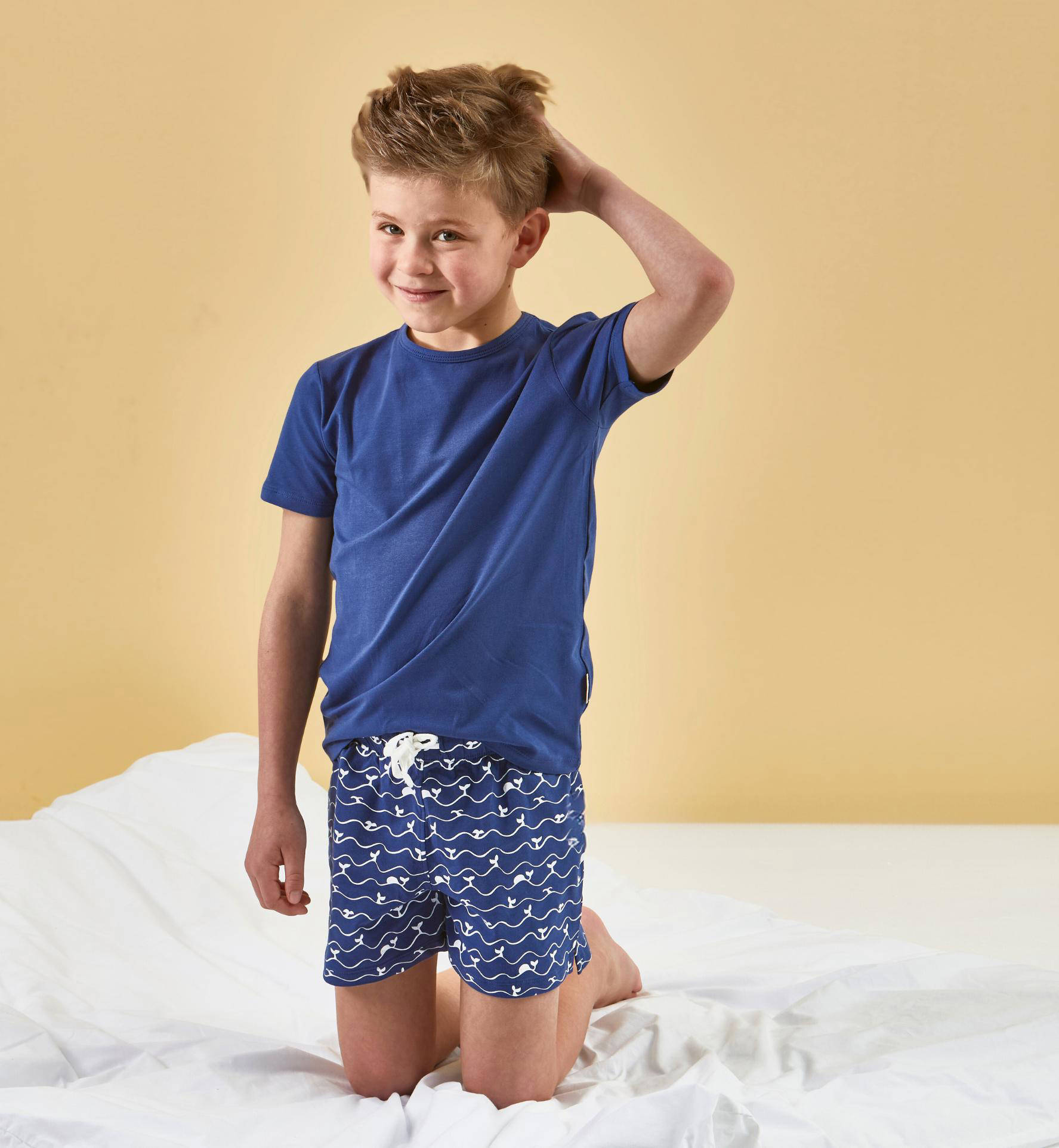 Little Label shortama met all over print donkerblauw