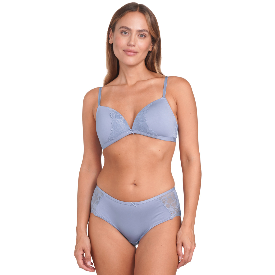 Gina Benotti 2 Damen Soft-BHs mit Spitze hellblau / dunkelblau