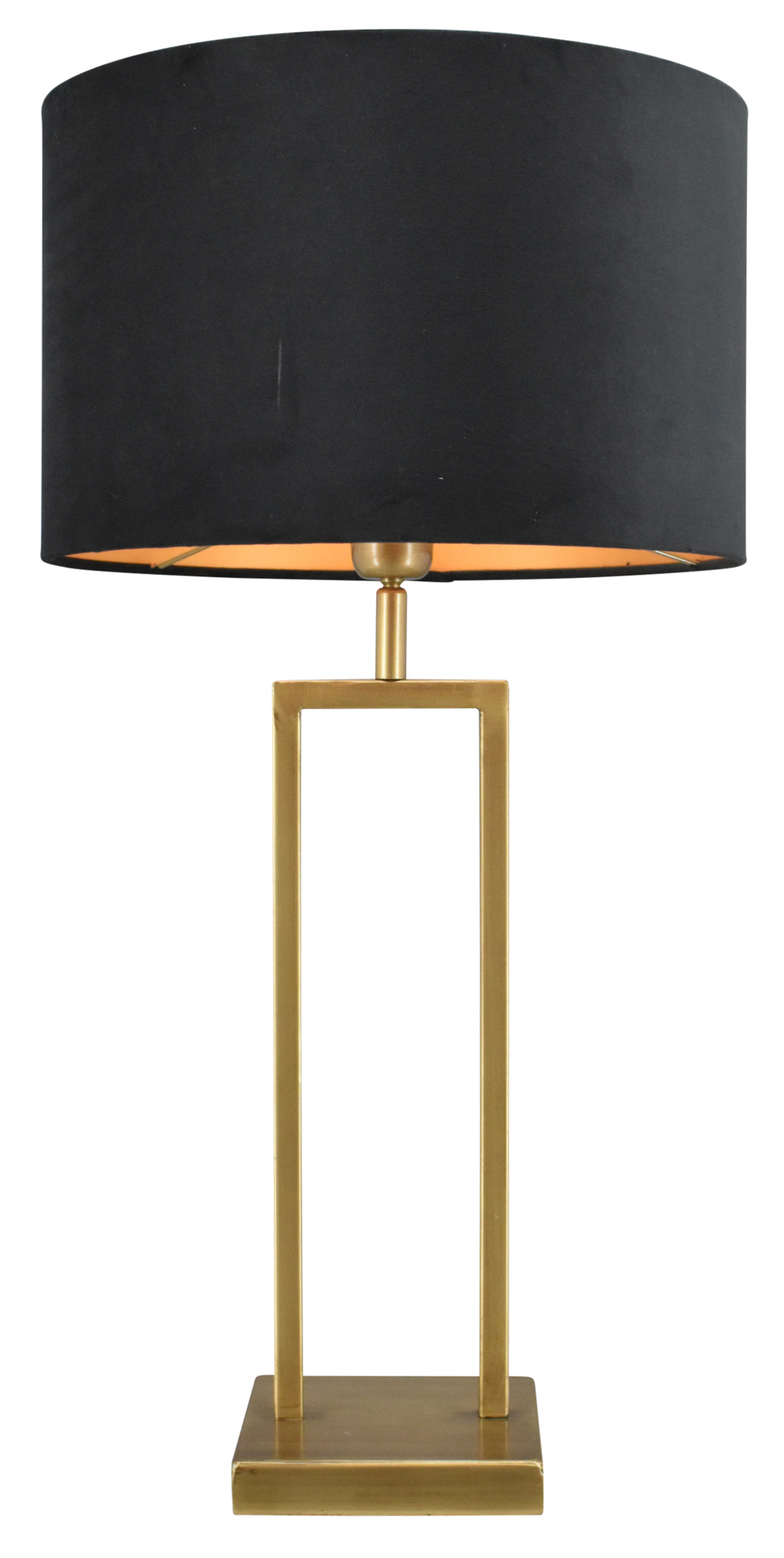 Tafellamp Veneto groot brons + kap 35/35/22 Alice velours zwart ( gouden binnenkant )