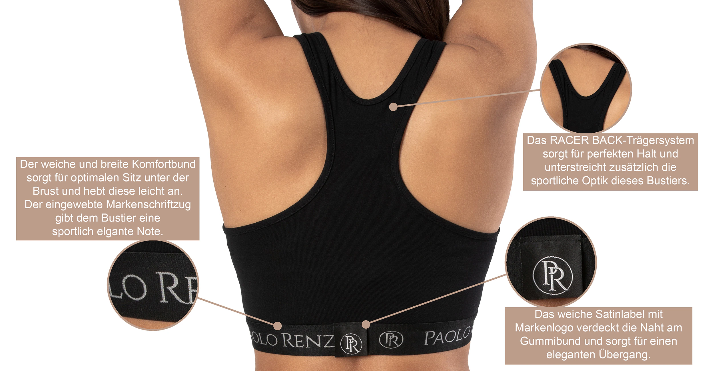 Paolo Renzo® Damen Baumwoll-Bustier SPORT LINE 3 Paar - Größe S - Grau