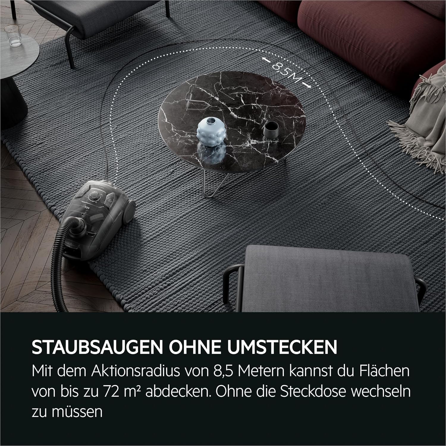 AEG CLEAN 5000 Staubsauger mit Beutel, hohe Saugleistung, aus Recyclingkunststoff, AllFloor Bodendüse mit Klicksystem, 2in1 Multifunktionsdüse, 8,5m Aktionsradius, waschbarer Hygiene-Filter, AB51C1DB