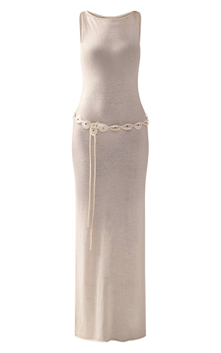 Beige Robe Maxi Tricotée À Détail Ceinture